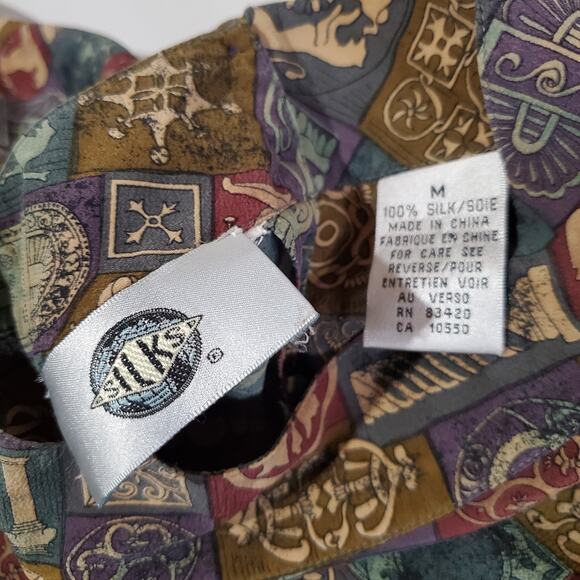 Silks VTG 80s 90s Egyptian Hieroglyph Long Sleeve Mock Blouse Womens Size M Top - Picture 11 of 13